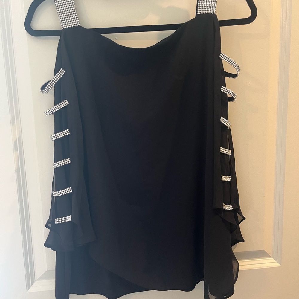 Chic Black Sleeveless Top with rhinestone Straps